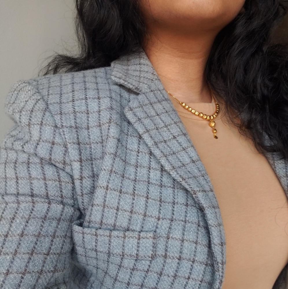 Ellen Tracy Gray Plaid Wool Blazer